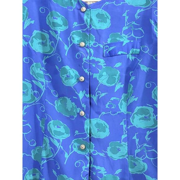 Vintage Berli Original 1970’s  Blue Floral Button-Up Blouse Size 18 Made in USA - Picture 3 of 7